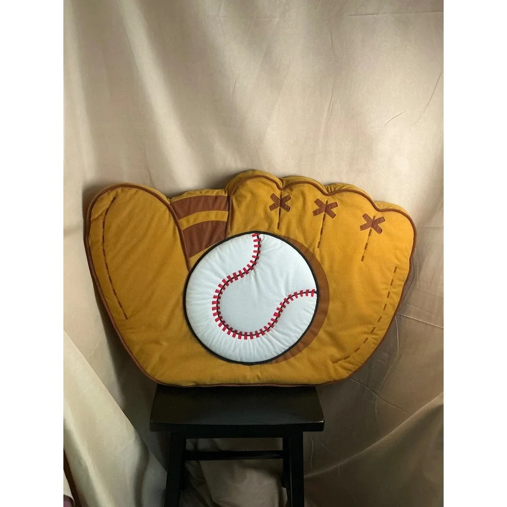 Baseball Glove and Ball Decorative Bed Post Pillow Twin Size Yellow Sports Decor